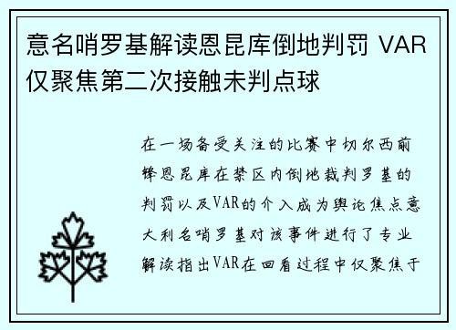 意名哨罗基解读恩昆库倒地判罚 VAR仅聚焦第二次接触未判点球